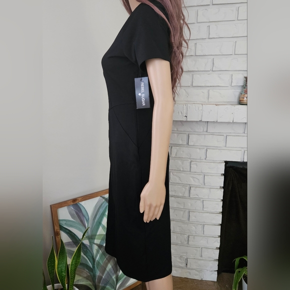 Rebel Sugar black sheath midi dress ahort sleeves v back - Picture 4 of 13